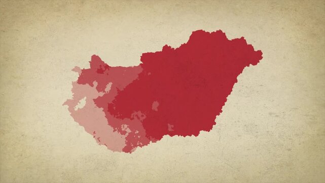 Animated Appearing HUNGARY Map Isolated on Vintage Background
