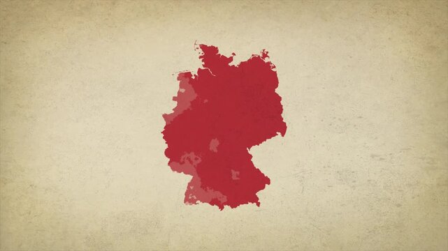 Animated Appearing GERMANY Map Isolated on Vintage Background