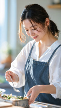 食品ロスを減らすため料理を無駄なく活用する女性