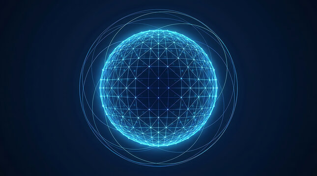 Digital Network Sphere with Futuristic Global Wireframe Mesh
