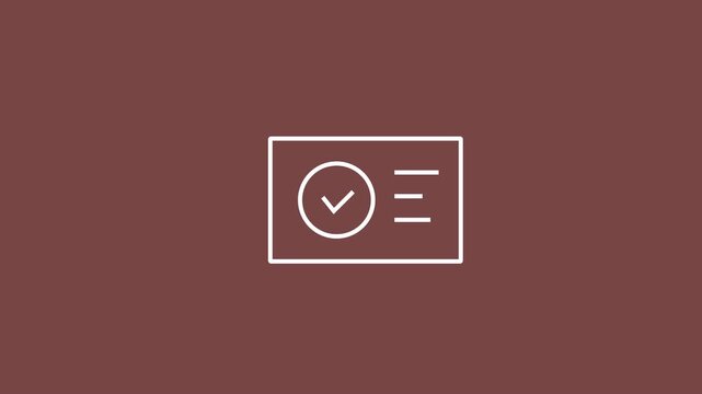 Verified ID Card and Approved License. Identity verification, approved license, driver's permit, successful registration. 2D animation video with 4K resolution and alpha channel.