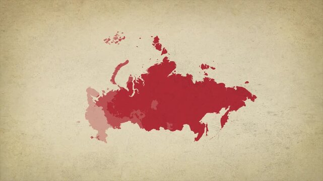 Animated Appearing RUSSIA Map Isolated on Vintage Background
