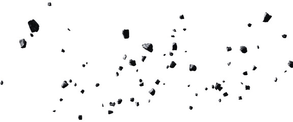 Floating dark meteorite and asteroid space rocks isolated on transparent background © Raihan
