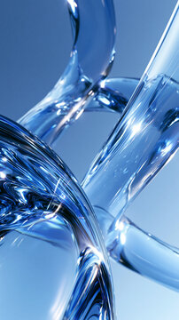 Abstract Blue Liquid Glass 3D Curved Shapes Background