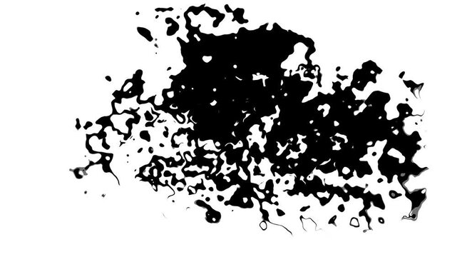 Spraying black paint on a white background, watercolor ink leak drops transition paint, flows and streams, Ink bloom, Beautiful black watercolor ink leak drops transition paint 4K 3D animation