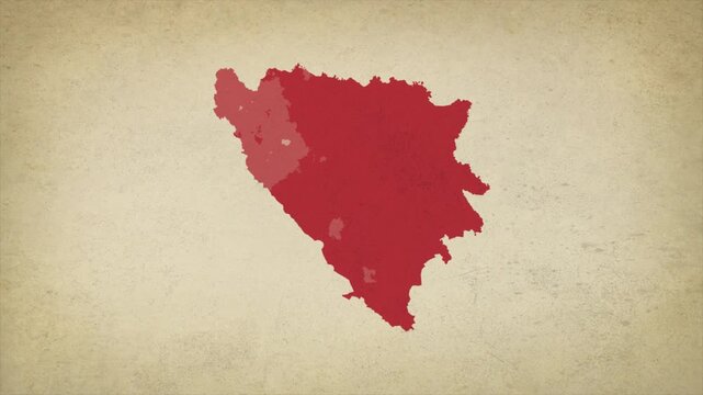 Animated Appearing Bosnia and Herzegovina Map Isolated on Vintage Background