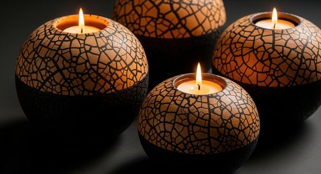 Warm Ambient Glow From Four Cracked Pattern Candle Holders