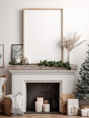 Obraz premium Cozy winter fireplace decor scene.