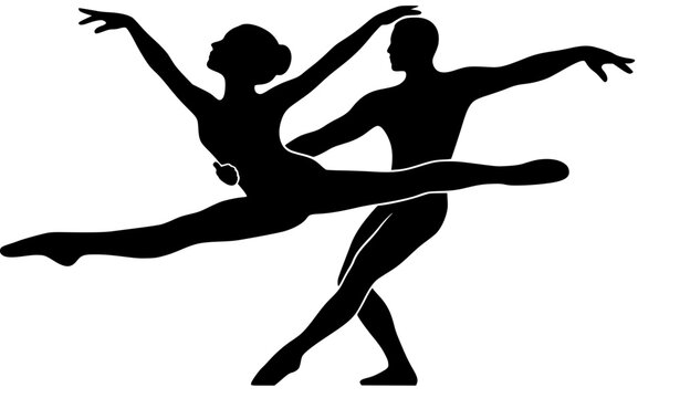 Contemporary modern dance couple vector silhouette artistic lyrical dancers pose icon