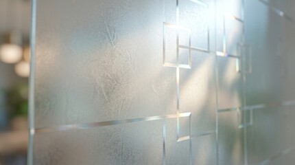 Fototapeta premium Frosted Glass Partition with Geometric Pattern and Soft Light Reflections