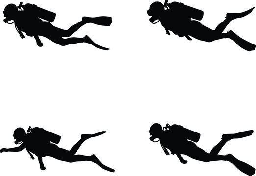 Scuba diver silhouette vector. Diving person vector icon set