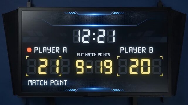Digital Scoreboards Animating with Changing Numbers and Player Scores in a Futuristic Interface Design. and Digital Display