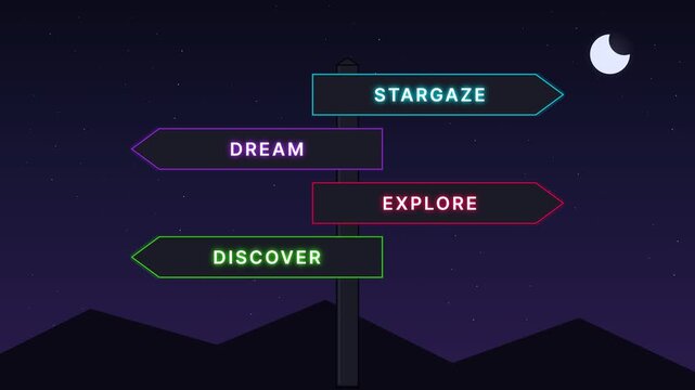 Wooden signpost with direction arrows on night background
