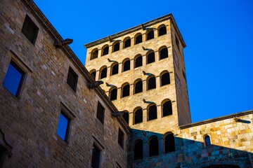 Obraz premium Gargoyles and arches on historic stone buildings