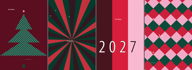 Obraz premium Modern Minimalist Christmas 2027 Pattern Collection Featuring Festive Geometric Tree Designs and Abstract Holiday Color Palettes