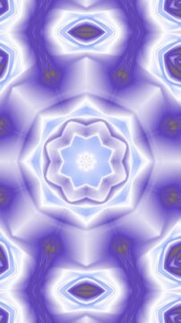 Abstract purple and white kaleidoscope pattern with symmetrical geometric shapes and futuristic design.