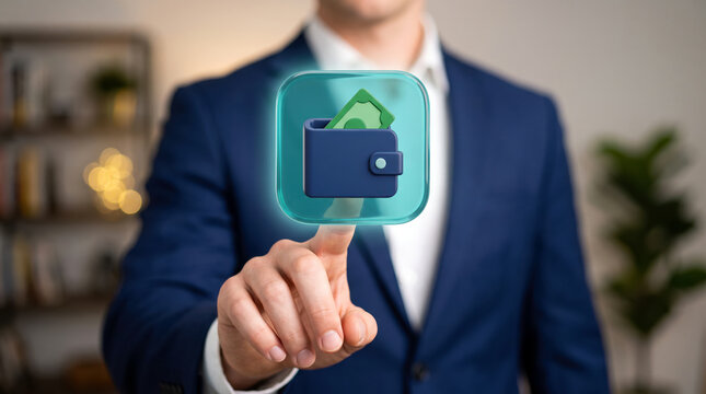 Cash inside a wallet icon connects everyday spending with personal income and the household budget that determines how much money remains available for purchases and bills