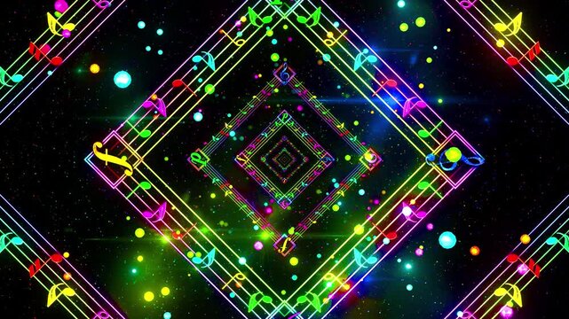 Neon Square Musical Notes Background