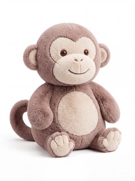 Monkey Plush Toy Isolated on White Background, a Cute and Cuddly Stuffed Animal for Children's Room Decor. with Teddy