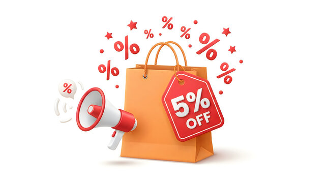 Shopping bag with 5 percent off sale discount