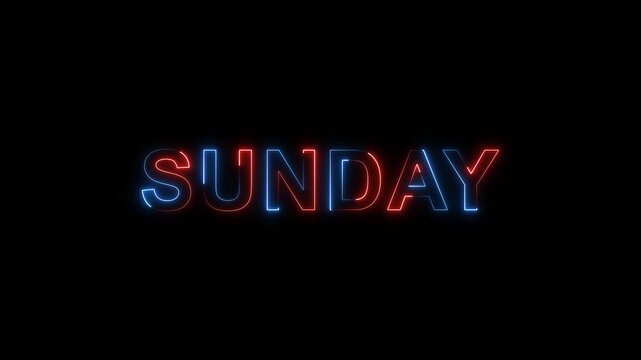 Neon sunday sign animation with glowing red and blue light effects on black background