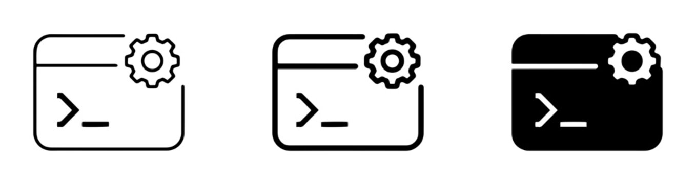 Command Line Interface Icons, Terminal Settings Icons, Code Console Gear Symbols