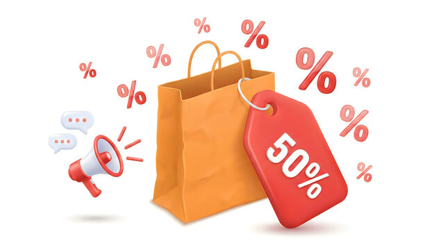 Shopping bag with fifty percent discount sale