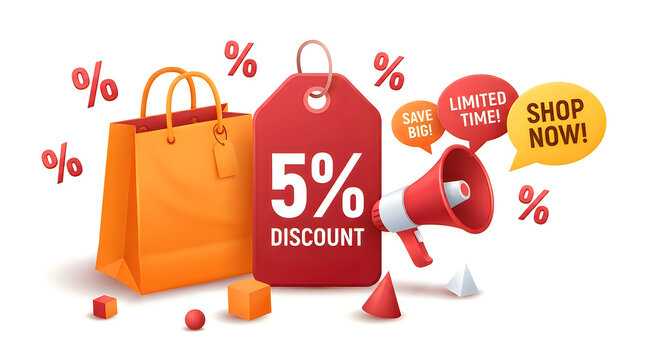 Shopping discount sale with 5 percent off bags