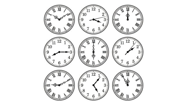 Vintage style analog clocks set collection
