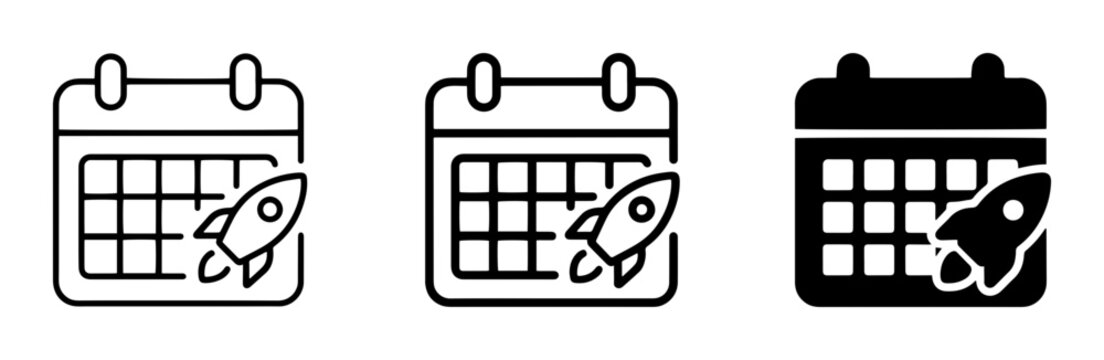 Calendar Rocket Icons, Launch Date Planning, Startup Schedule, Project Timeline