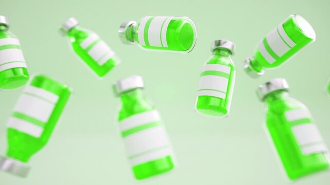 Floating Medical Vials With Bright Green Liquid On Soft Background