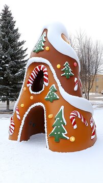 A vibrant winter playground adorned with festive decorations celebrating New Year's Day joy in a snowy landscape