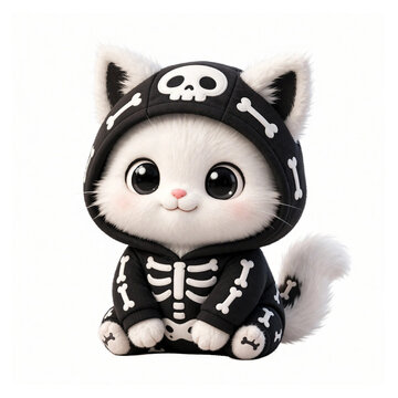 Cat skeleton costume bones Halloween cute 3D art