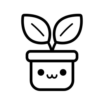 Kawaii potted plant line art icon