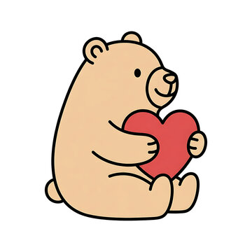 Cute cartoon bear holding a red heart