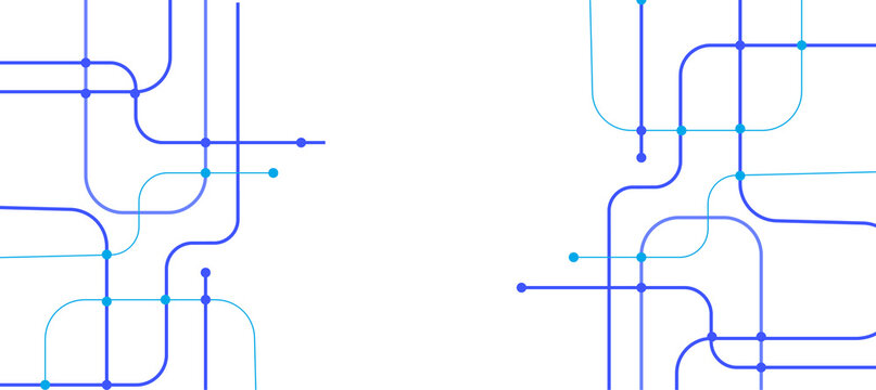 Minimal white background with blue circuit line and dot network design