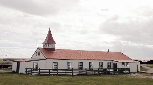 Corrugated Iron Town Hall Building Used To Detain Civilians During 1982 Falklands War - 4K
