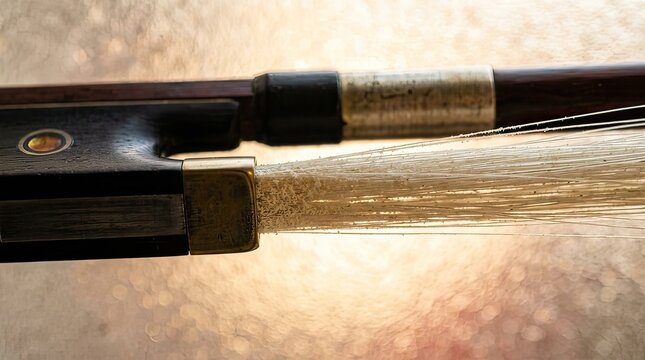 Close up of violin bow frog and horsehair detail
