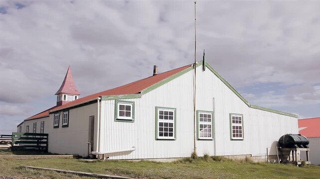 Corrugated Iron Town Hall Building Used To Detain Civilians During 1982 Falklands War - 4K