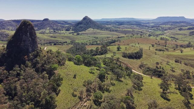 Aerial view of mountains and countryside in Brazil.