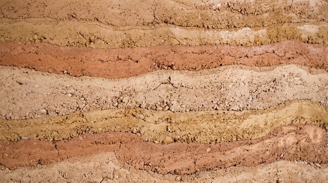 Macro texture of a modern rammed earth architectural wall with sedimentary layers