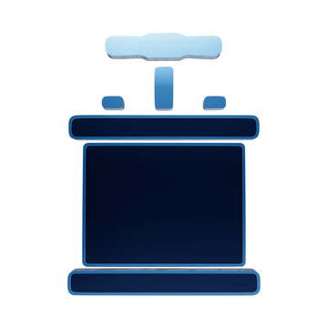 A blue metallic icon of a vintage dynamite plunger detonator, rendered in a 3D style with a glossy finish, isolated on a white background isolated on a transparent background
