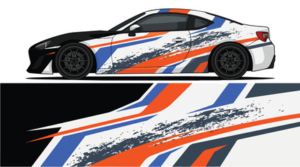 Fototapeta premium Sport Car Racing Livery Design with Orange Blue White Stripes Vector