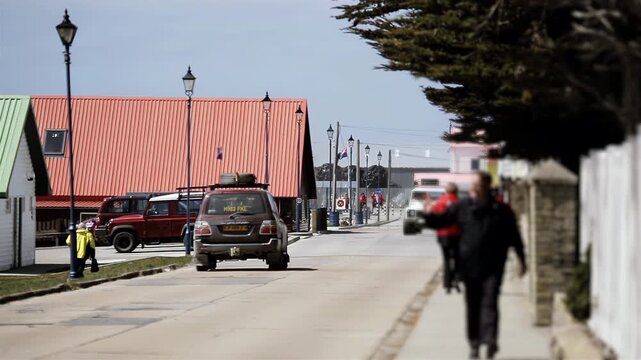 Daily Street Life And Traffic In Port Stanley Falkland Islands (Islas Malvinas) - 4K