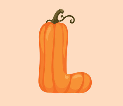 Letter L Pumpkin Alphabet Vector Illustration for Thanksgiving and Halloween Design