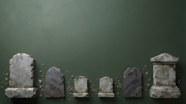 Old stone gravestones in eerie green mist