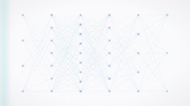 Neural network diagram with scanning light effect isolated on white background