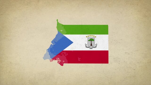 Animated Appearing EQUATORIAL GUINEA Map Filled with Flag Isolated on Vintage Background