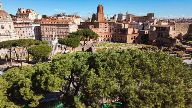 Beautiful view of the Foro Romano at sunset in Rome, Italy. Built in the 7th century BC, the forum was the center of Roman public life