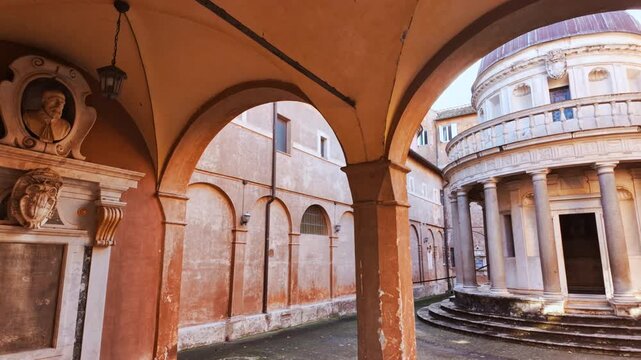 The Tempietto di Bramante, a small commemorative tomb and masterpiece of High Renaissance architecture in Rome, Italy